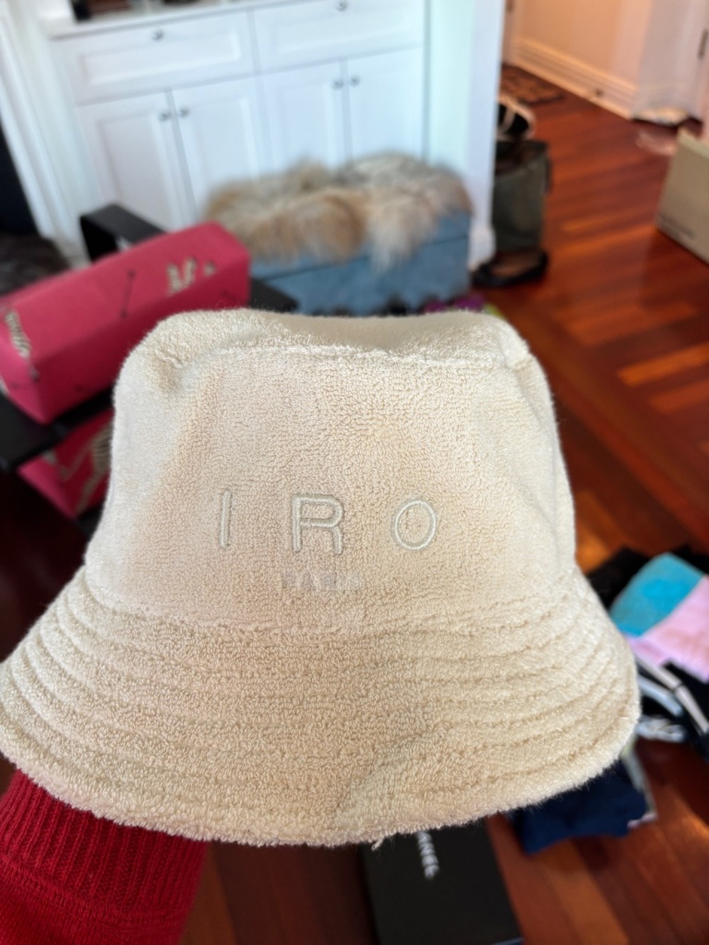 IRO Cream Terry Bucket Hat with Embroidered Label